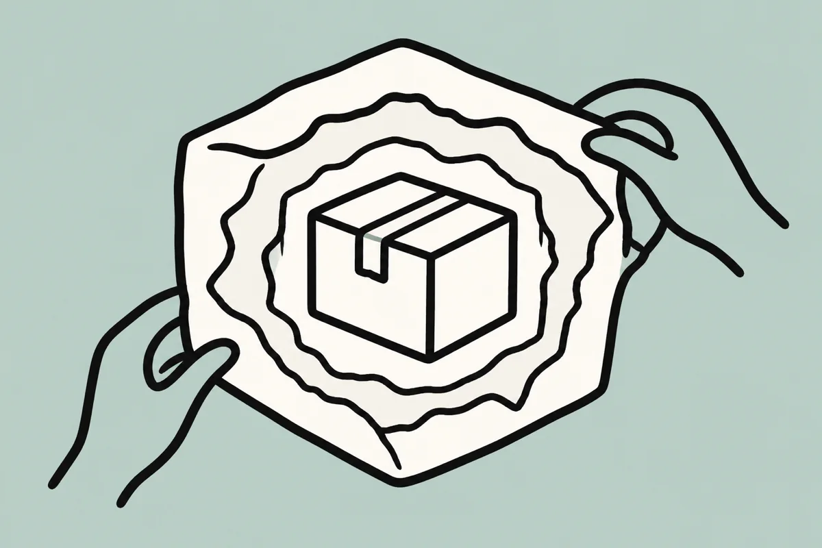Hands revealing the cost layers inside a parcel