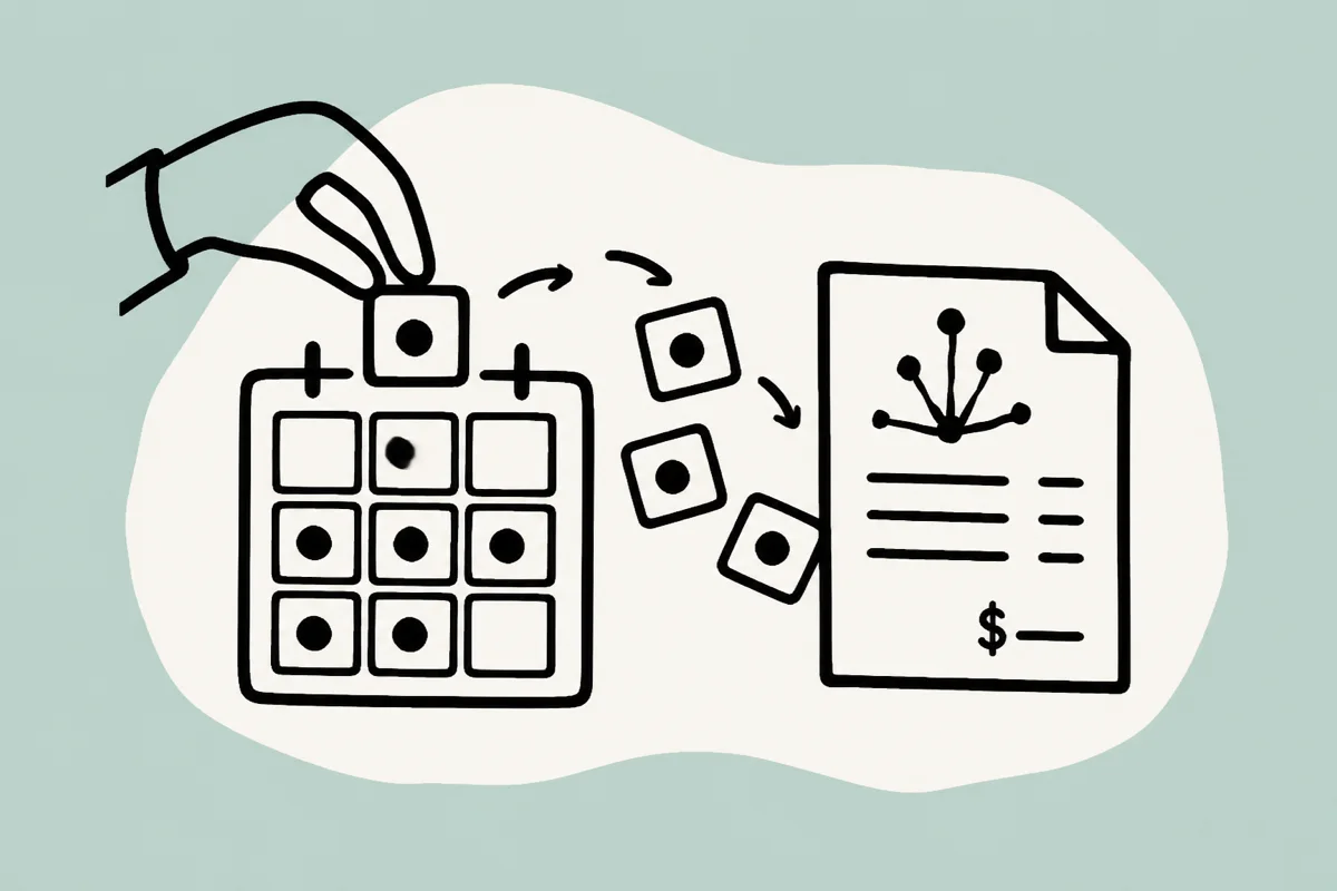 A hand moving calendar capacity into a completed invoice