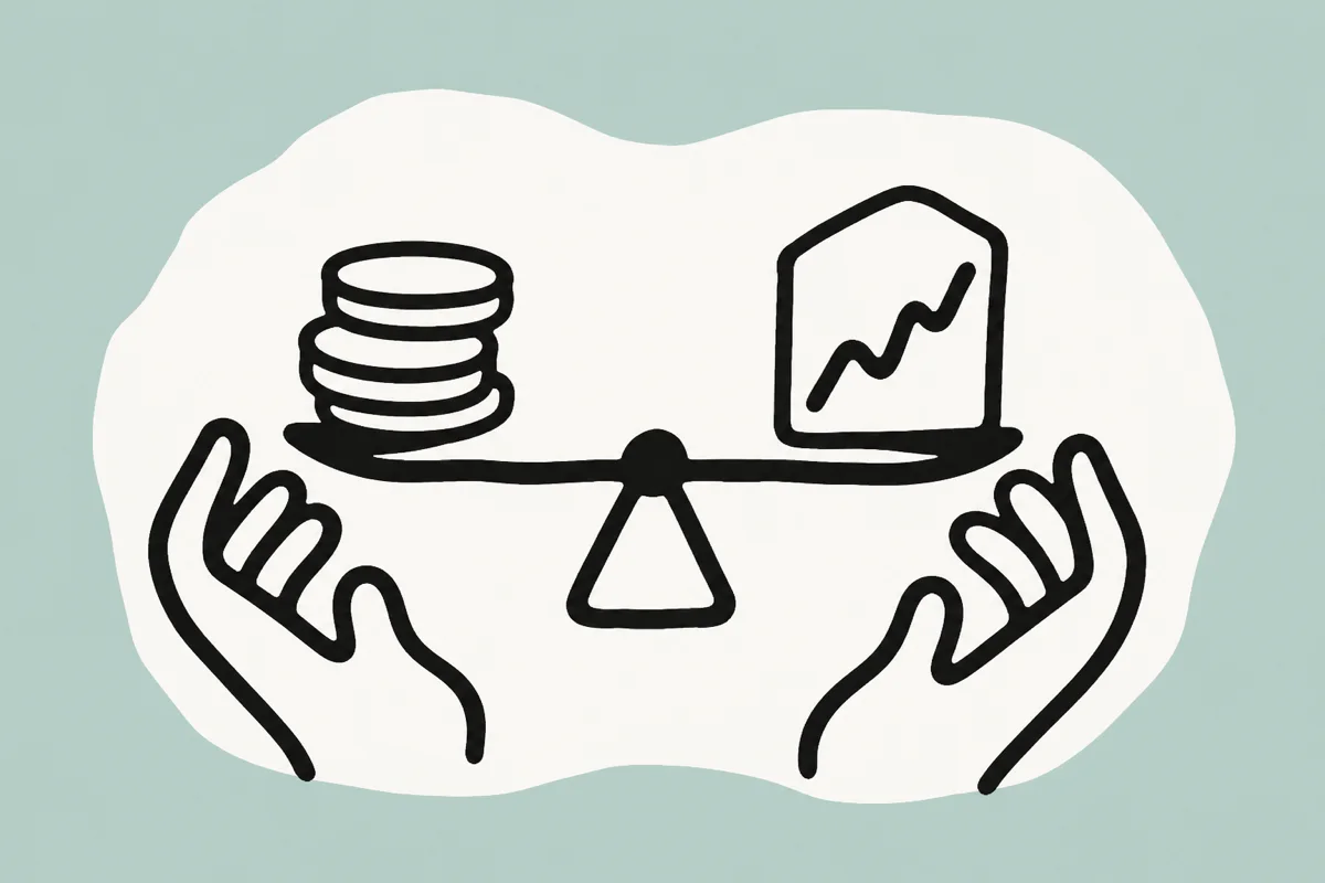 Hands balancing cash reserves with a rising margin chart